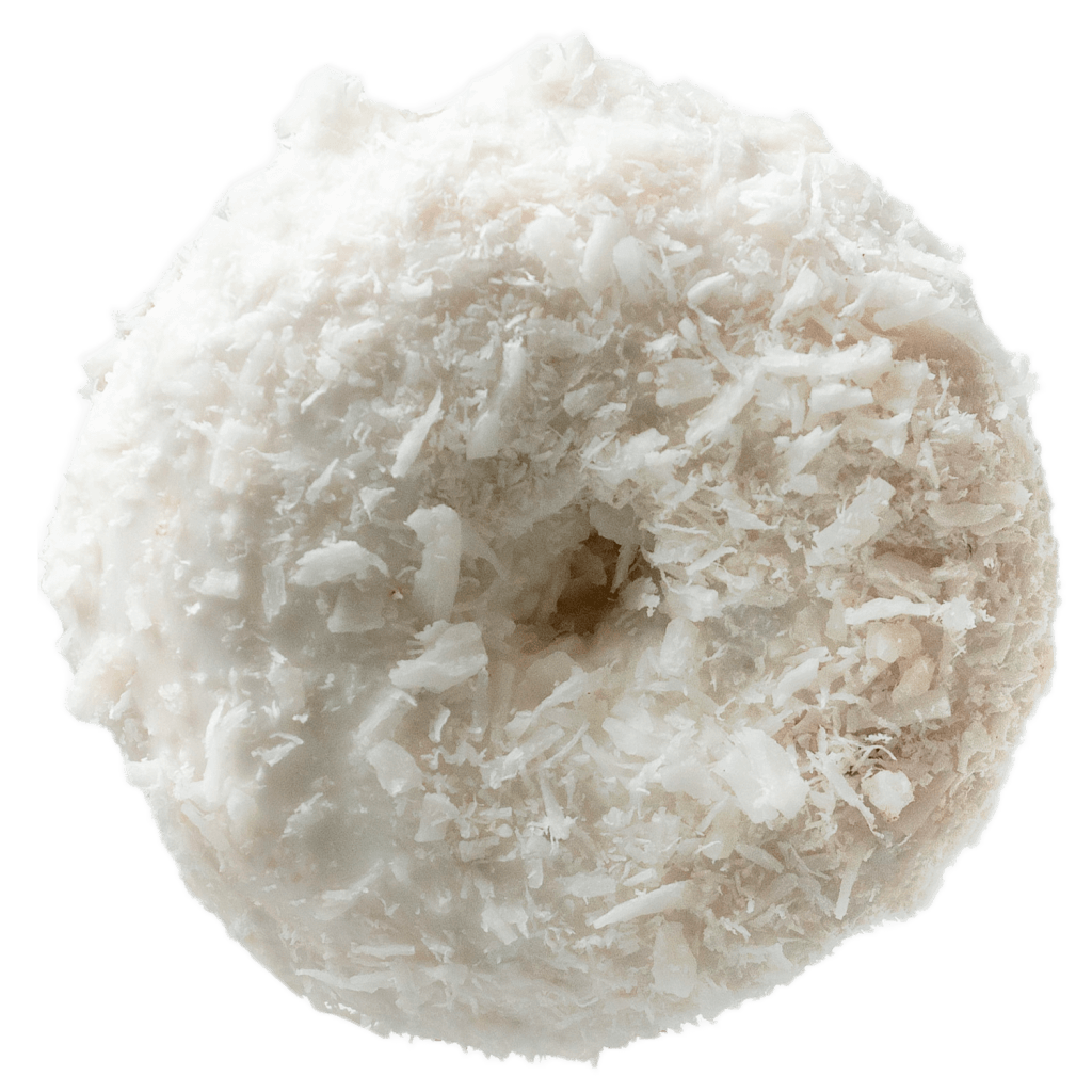 Donut de chocoloate blanco con topping de coco de Pancastic